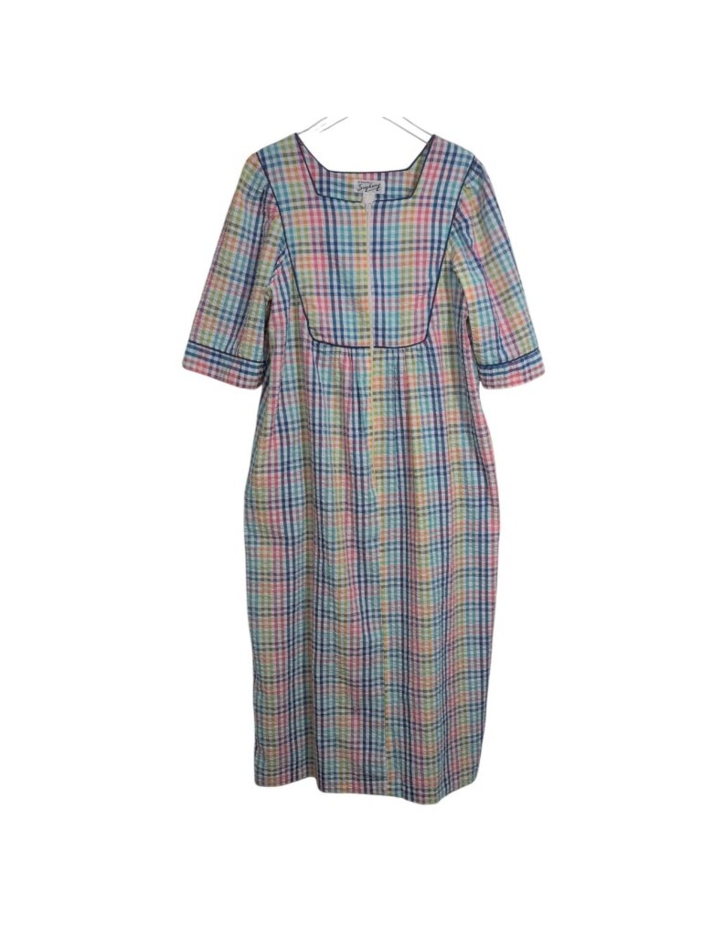 Saybury Rainbow Seersucker Plaid House Dress Womens Size Medium Cottagecore